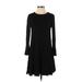 Ann Taylor LOFT Casual Dress - A-Line Crew Neck Long sleeves: Black Print Dresses - Women's Size X-Small