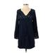 Blue Island Casual Dress - Mini V Neck Long sleeves: Blue Print Dresses - Women's Size Small