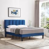 VECELO Tufted Upholstered Platform Bed Frame with Adjustable Height Headboard Twin/Full/Queen Size Beds,Blue