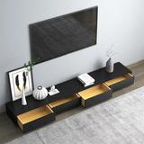 JASIWAY 87" Black TV Stand Rectangle Media Console Wood with 4 Drawers