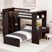 Espresso Twin Size Wood Loft Bed with Removable Bed, Built-in Wardrobe, 2 Drawers, Shelves, Writing&Dressing Table and Ladder
