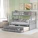Gray Separable Twin over Full Wood Bunk Bed with Twin Trundle and 3 Drawers for Bedroom, Total 3 Beds