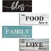 MUCHENGGIFT 4 Pieces Bless Food Family Love Signs for Kitchen Wall Decor Plaque Home Farmhouse Rustic Decor Wood Wall Hanging Decorations for Dining Room Kitchen Small (4 x 10 IN X4)