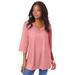 Plus Size Women's Lace V-Neck Ultrasmooth® Fabric Top by Roaman's in Desert Rose (Size 22/24)