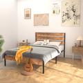 Steelside™ Alicia Wood Bed Frame & Nightstand 3 Piece Bedroom Set Wood/Metal in Black/Brown | 42.5 H x 82.4 D in | Wayfair