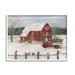 The Holiday Aisle® Snowy Holiday Tree Farm Landscape by Sally Swatland - Painting on Canvas in Gray/Red/White | 11 H x 14 W x 1.5 D in | Wayfair
