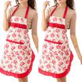 Red Barrel Studio® 2 Pieces Kitchen Apron Bowknot Floral Print Restaurant Cooking Pocket Workwear For Home in Brown | 29.92 H x 25.6 W in | Wayfair