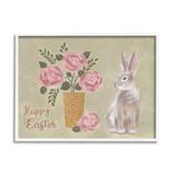 The Holiday Aisle® Happy Easter Bunny Rose Bouquet by Pam Britton - Textual Art on Canvas in Brown/Gray/Pink | 11 H x 14 W x 1.5 D in | Wayfair