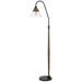 Longshore Tides 60W Hinton Downbridge Rubber Wood/Metal Floor Lamp w/ Glass Shade Metal in Black | 71.25 H x 12 W x 12 D in | Wayfair