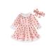 Licupiee Toddle Baby Girl Valentines Day Dresses Long Sleeve Crew Neck Velvet Heart Print A Line Casual Party Dress with Headband