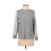 Flora Nikrooz Sweatshirt: Crew Neck Covered Shoulder Gray Print Tops - Women's Size Small