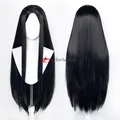 Morticia Addams-Perruque Longue Noire Lisse avec Bonnet 80cm 100cm Raie au Centre pour Cosplay