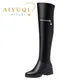 AIYUQI – bottes longues en fourrure pour femme au-dessus du genou à talon moyen en cuir