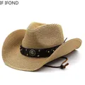 Chapeau de Cowboy Occidental en Paille de Papier pour Homme et Femme à Large Bord pour l'Été