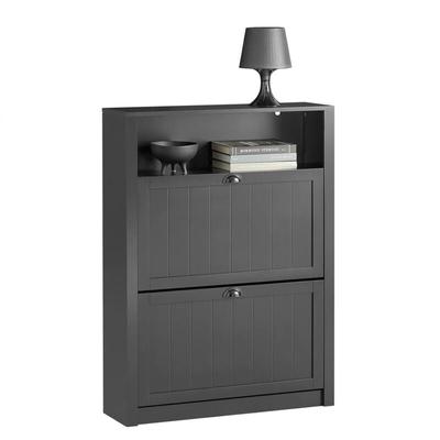 Sobuy - FSR87-SCH Schuhkipper Schuhschrank schmal mit 2 Klappen Schuhregal mit 4 Ablageflächen Image