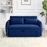 Velvet Loveseat Sofa Modern Convertible Sofa Bed with Adjustable Backrest Pull out Bed and 2 Detachable Arm Pockets & 2 Pillows