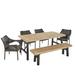 Noble House Hensley 6 Piece Outdoor Acacia Wood Dining Set in Brushed Gray