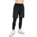 Xmarks Boy s 2 in 1 Sport Pants Shorts with Pockets Basketball Training Short Compression Tights for Teen Kid Black 5-6Y