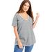 Plus Size Women's Short-Sleeve V-Neck One + Only Tunic by June+Vie in White Black Stripes (Size 26/28)