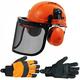 SPARES2GO Chainsaw Safety Helmet with Mesh Visor, Ear Muffs & Gloves