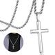 Cameido 925 Sterling Silver Cross Necklace for Men Women Cross Pendant Stainless Steel Clasp Rope Chain Necklace for Men 16-28 Inches, 20 in=51 cm, Sterling Silver, No Gemstone