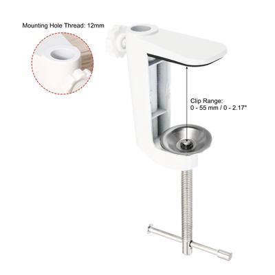 0.29"/0.47" Hole Dia. Table Mount Clamp for Microphone Arm Lamp Stand White