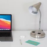 Advantus V-Light 15 inch Brushed Steel LED Gooseneck Desk Lamp with Charging Outlets