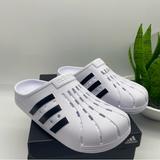 Adidas Shoes | Adidas Originals Adilette Clogs Women’s Size 9 Three Stripes White And Black Nib | Color: Black/White | Size: 9