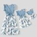 PatPat Family Matching Dresses Blue Toddler Girl 3-4T Mommy and Me Floral Print Spliced Solid V Neck Ruffle Trim Sleeveless Dresses Girl Dresses