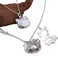 Collier Médaillon Hello Kitty pour Femme Pendentif en Forme de Chat Kt Boîte Ajourée Bijoux