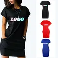 Robe mi-longue à manches courtes avec logo personnalisé pour femmes robes t-shirt élégantes