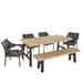 Secos Outdoor 6 Piece Acacia Wood Dining Set with Wicker Stacking Chairs Brushed Grey