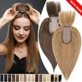 Benehair 100% Real Remy Human Hair Extensions Clip In Hairpiece Topper with Bang Toupee Women Hair Loss Silk Base Highlight Blonde Hair