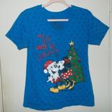 Disney Tops | Disney Mickey & Minnie Christmas Tee Blue Size Medium | Color: Black/Blue | Size: M