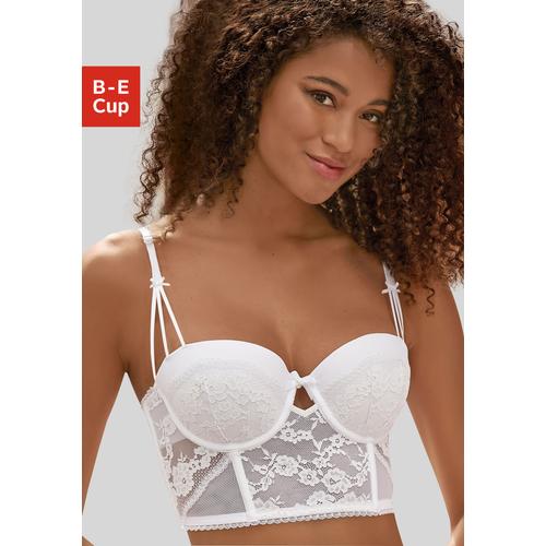 Corsage LASCANA Gr. 85, Cup C, weiß Damen Corsagen mit edler Spitze und feinem Glitzeraccessoire