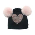 Shpwfbe Baby Children S Knit Woolen Double Hairball Woolen Girls Children Love Knit Valentine S Day Hats Gifts