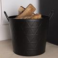 Charles Bentley Snug Yew Large Fireside Log Bucket Contemporary Design Iron Black Matte Metal Handles