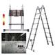 5M EN131 Telescoping Ladder Stainless Steel Frame Folding Retractable Safety Step Ladder,2.5M+2.5M A-Type Extension Tall Multi Purpose Loft Ladder Max Load 150kg,for Outdoor Working