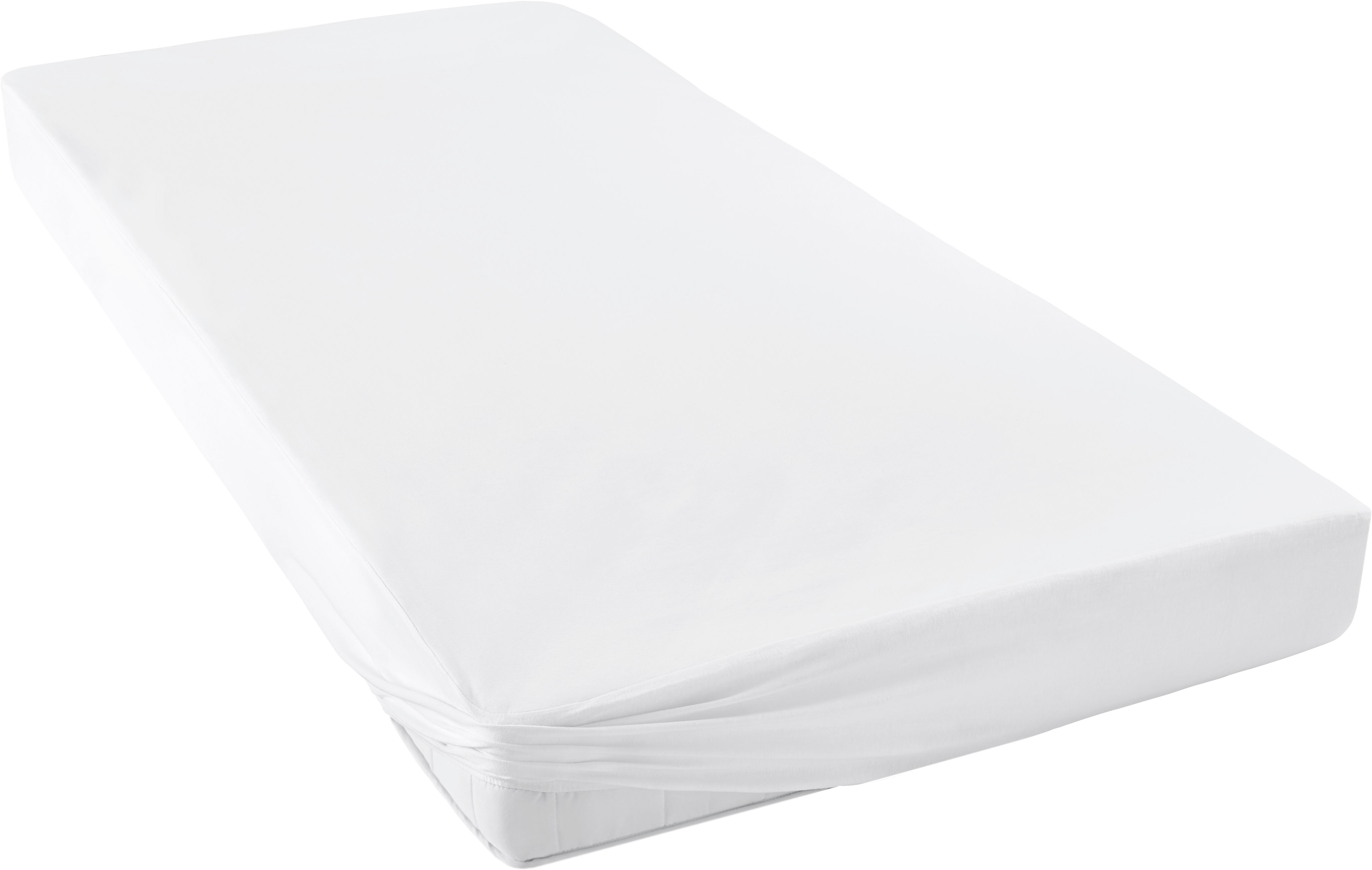 Spannbettlaken PRIMERA "Max - Der Teamplayer", weiß, B:140cm L:200cm, Jersey, Obermaterial: 100% Baumwolle, Bettlaken, Spannbettlaken, FAMILIENHELD mit einem sicheren und komfortablen Schutz