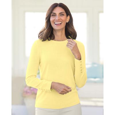 Appleseeds Women's Spindrift™ Long-Sleeve Button-Cuff Sweater - Yellow - S - Misses