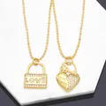 Collier Simple "Love You" en forme de cœur pour femmes bijou en cuivre et Zircon plaqué or à la