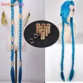 LOL Jinx Cosplay Perruque Épingle à Cheveux Accessoires en Résine sulfTresses Bleues 120cm The