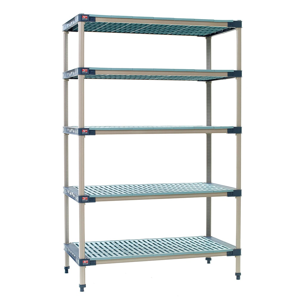 Metro 5X457G4 48" NSF 5-Tier Polymer Shelf Kit - MetroMax 4, 21"W, 74"H, Polymer Shelves and Posts, Microban Antimicrobial Protection, Blue
