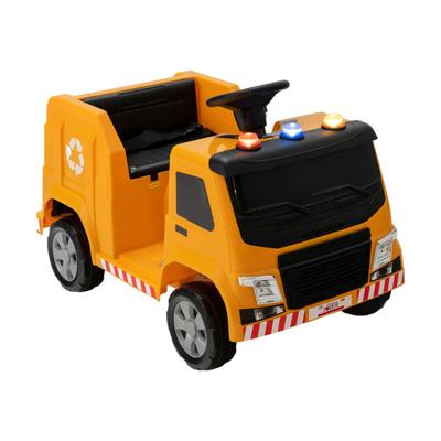 Costway 12V Kids Ride-on Garbage Truck with Warning Lights and 6 Recycling Accessories-Yellow