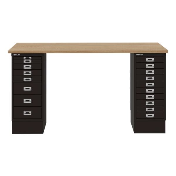Bisley Schreibtisch »MultiRange« eichefarbene Platte mit 18 Schubladen schwarz, 140x74x60 cm