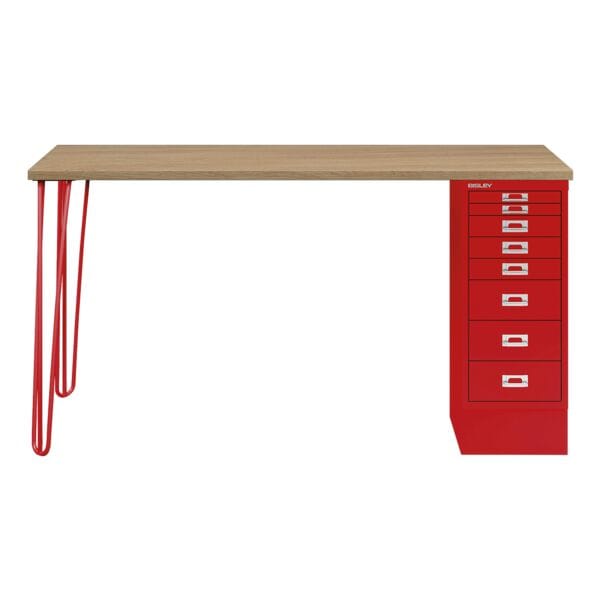 Bisley Schreibtisch »MultiRange« eichefarbene Platte mit 8 Schubladen rot, 140x74x60 cm Image