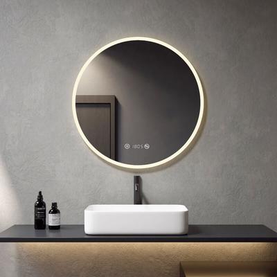 Badspiegel mit Beleuchtung Rund 80cm Badezimmerspiegel, Badspiegel mit Touch, Beschlagfrei, Uhr,