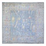 Shahbanu Rugs Periwinkle Blue Hand Knotted Afghan Oushak Soft Colors Natural Dyes Natural Wool Square Oriental Rug (9'10"x9'7")