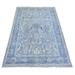Shahbanu Rugs Air Force Blue Finer Peshawar with All Over Pattern Natural Dyes Soft Wool Hand Knotted Oriental Rug (4'0"x5'10")