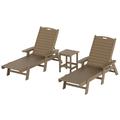 Afuera Living Outdoor 3PC Plastic Reclining Chaise Lounge/Table Set in Brown